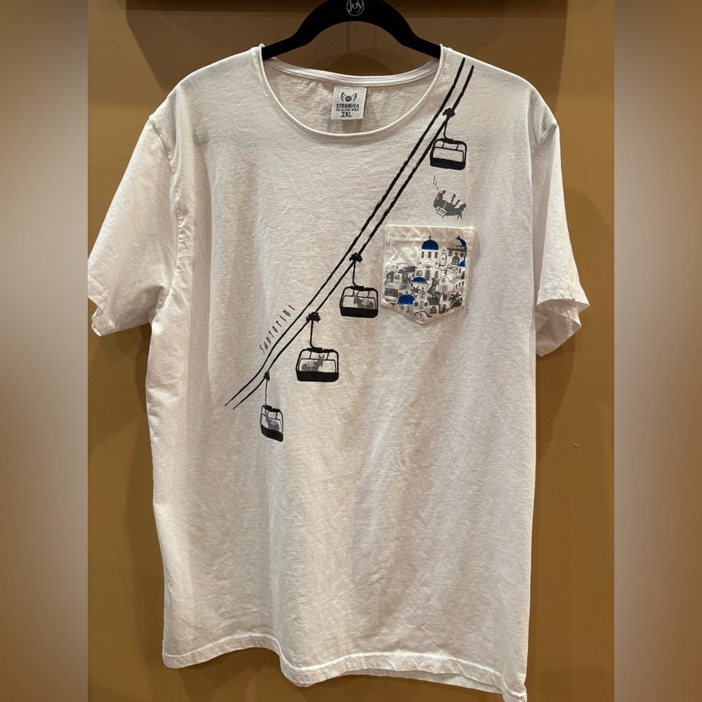 Strangea: the Hellenic brand: made in Greece Men white tee 2XL: Santorini Island